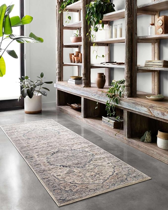 Loloi Teagan Collection TEA-01 Natural/Lt. Grey 2'-8" x 13' Runner Rug, Large, Soft Neutral Rug, High-Traffic for Living Room, Bedroom, Home Office, Dining Area