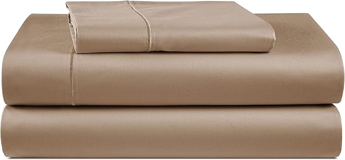 LANE LINEN 100% Egyptian Cotton Sheets Twin Size Bed Set – Machine Washable, Naturally Temperature Regulating, Sustainable, No Pill, Fade Resistant Twin Bedding Set – Taupe