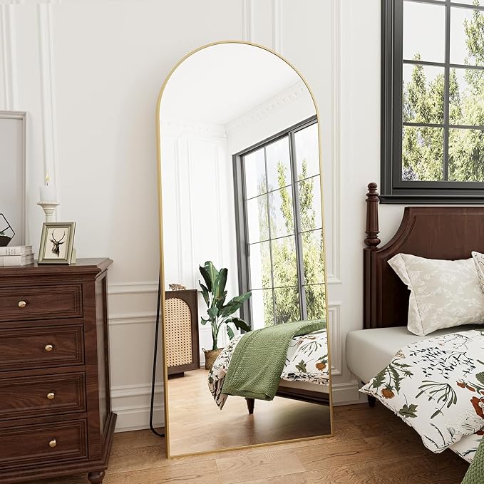 Arched Mirror Full Length, 71"x26" Body Mirrors with Shatter-Proof Glass, Full Length Mirror with Arch Aluminum Frame for Home Decor, Mirrors for Bedroom Bathroom, Gold