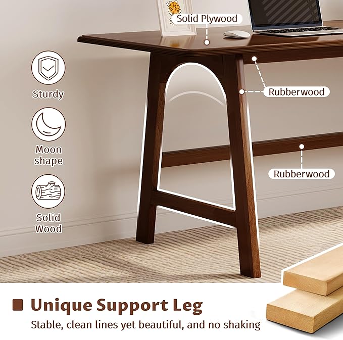 IOTXY Solid Wood Writing Table - 48" W x 24" D Minimalist Computer Desk for Home Office, Work, Study, Creativity, and PC Workstation, Walnut