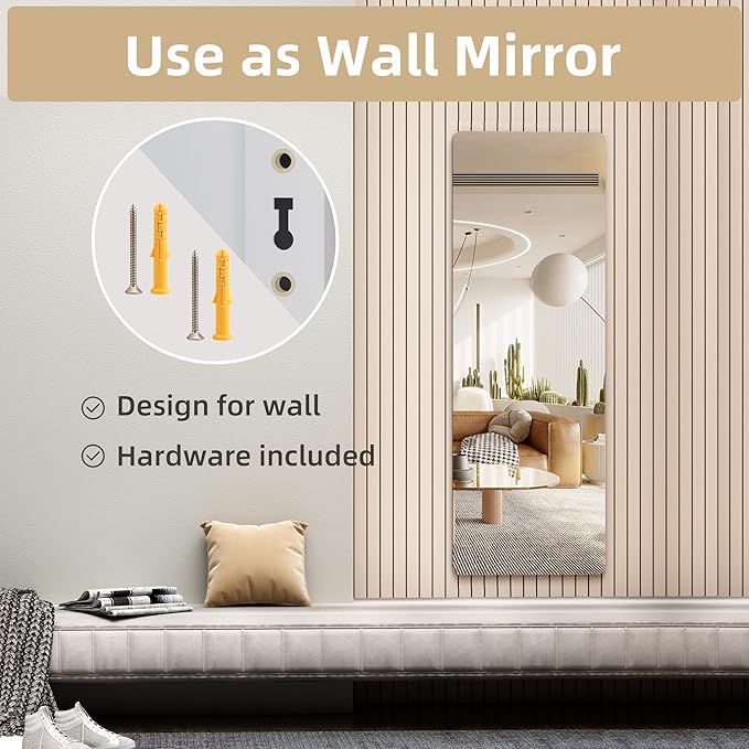 Hasipu Door Mirror Full Length, 47"x 16" Full Body Over The Door Hanging Wall Mounted Mirror for Bedroom, Living Room, Cloakroom, Round White