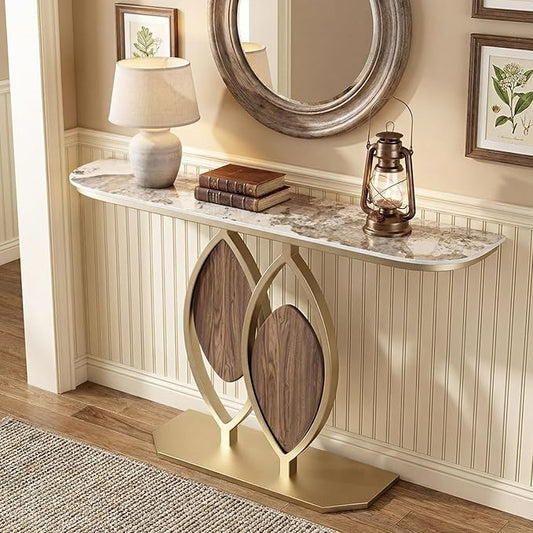 Stone Console Table Gold for Entryway, Modern Foyer Table Sofa Tables Narrow Long Stone Top for Living Room, Hallway Decor, Creative Styling(Gray,47.2"x11.8"x31.5")