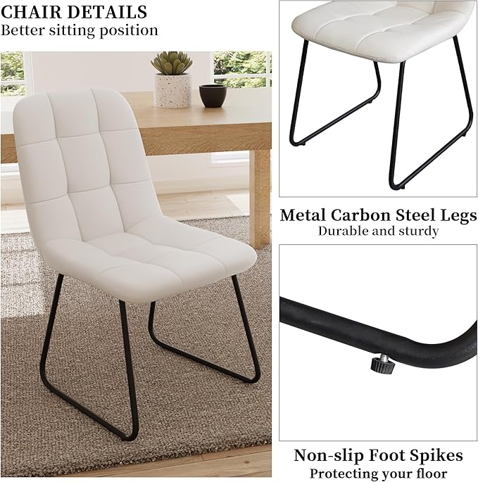Dining Chairs Set of 4, Modern Kitchen Faux Leather Dining Room Chair for Kitchen Living Dining Room (4 White Chairs)
