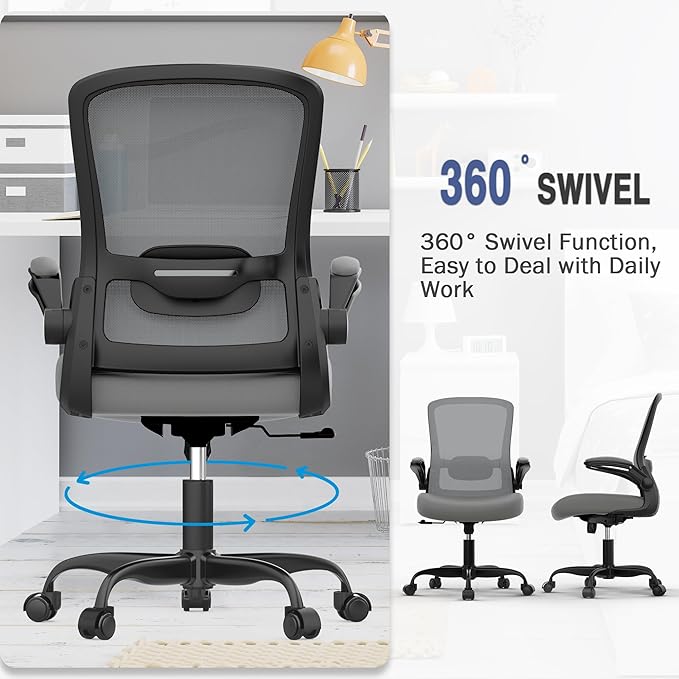 Mimoglad Office Chair, Ergonomic Desk Chair with Adjustable Lumbar Support, High Back Mesh Computer Chair with Flip-up Armrests-BIFMA Passed Task Chairs, Executive Chair for Home Office