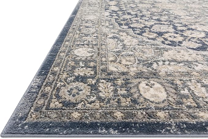 Loloi Teagan Collection TEA-01 Denim/Mist 6'-7" x 9'-2" Area Rug, Large, Soft Neutral Rug, High-Traffic for Living Room, Bedroom, Home Office, Dining Area