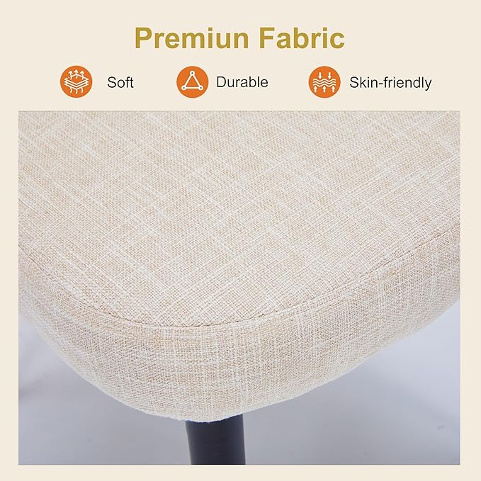 Modern Dining Chairs, Fabric Upholstered Accent Kitchen Chairs with Comfy Padded Seat & Sturdy Metal Legs, Side Farmhouse Chairs for Dining Room, Living Room, Restaurant (Beige, Set of 2)