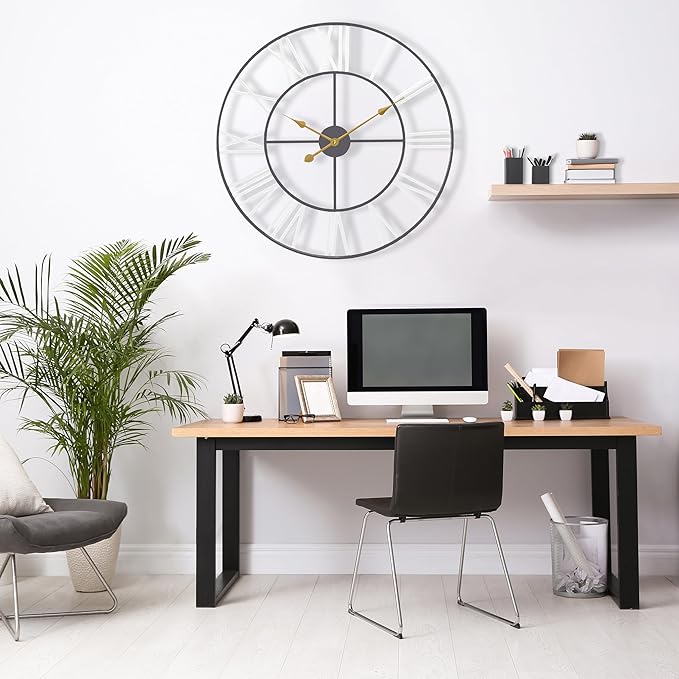 Sorbus Large Wall Clock for Living Room Decor – Easy to Hang 24-Inch Big Wall Clock – Metal Wall Art for Kitchen, Bedroom, Home, Office – Analog Decorative Wall Clock (Black)
