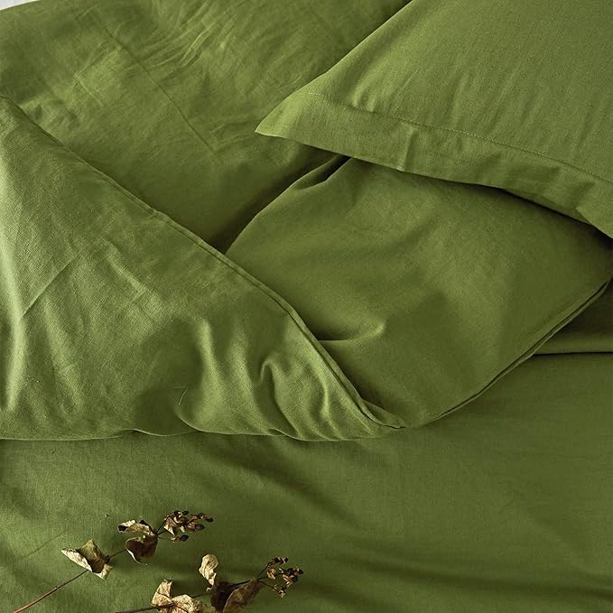 Simple&Opulence French Linen Duvet Cover Set 104"x 92"- 3 Pieces (1 Comforter Cover,2 Pillowcases)-Natural Flax Cotton Blend-Solid Color Breathable Farmhouse Bedding-Forest Green, King