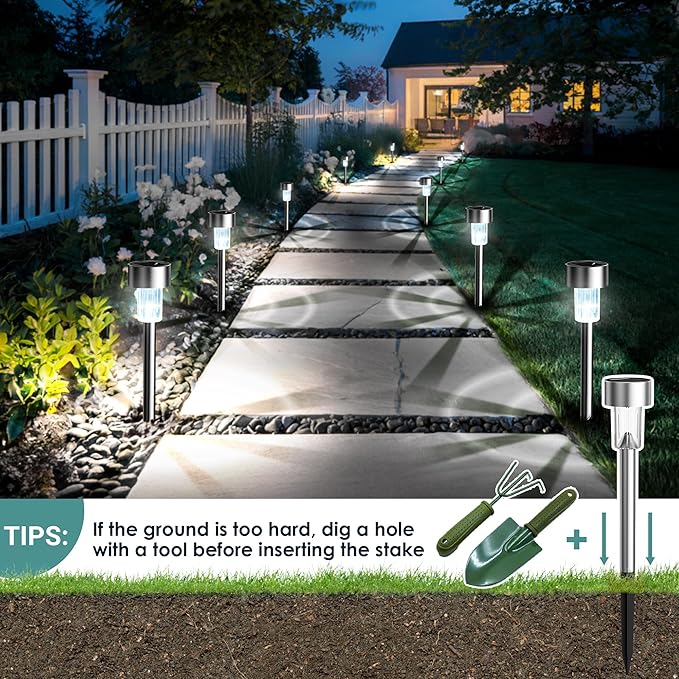 GIGALUMI Solar Lights Outdoor Waterproof, 20 Pack Cold White, Garden Decor Pathway Lights Solar Powered for Yard Patio, Lawn and Landscape