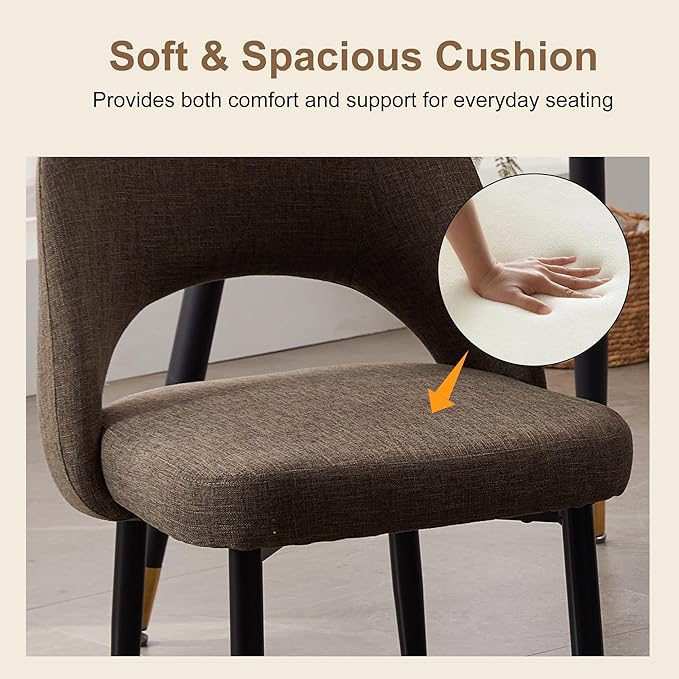 Modern Dining Chairs, Fabric Upholstered Accent Kitchen Chairs with Comfy Padded Seat & Sturdy Metal Legs, Side Farmhouse Chairs for Dining Room, Living Room, Restaurant (Brown, Set of 6)