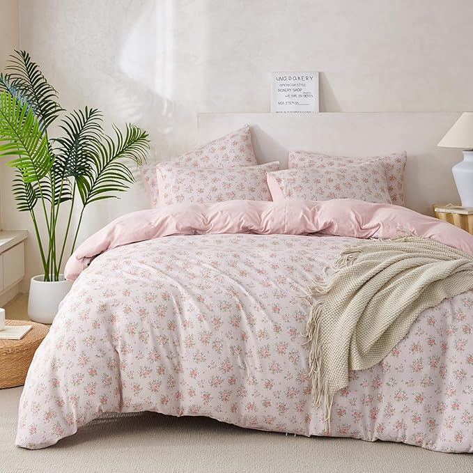 Floral Queen Comforter Set 3 Pieces Soft Cute Floral Bedding Comforter Lightweight Garden Style Queen Floral Botanical Comforter Set for All Seasons 1 Comforter and 2 Pillowcases