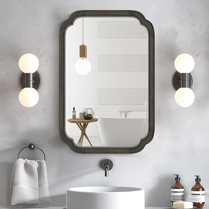 HOMECOOKIN Wood Bathroom Mirrors for Wall Mounted, 20" x 30" Rustic Wood Frame Wall Mirrors Decorative for Living Room or Bedroom Vanity Mirror (Black) A