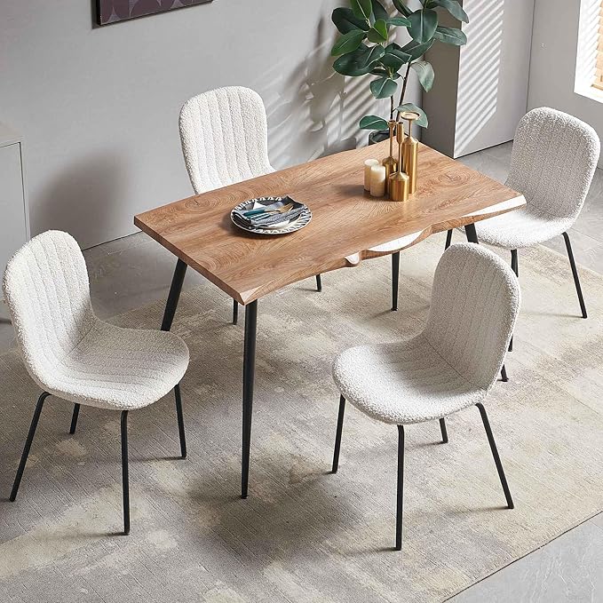 Dining Table Set for 4, Modern Kitchen Table Set and Chairs, 47" Rectangular Dining Table with 4 Mid-Century Dining Chairs Upholstered Boucle Room Chairs fpr Dining Room, Apartment