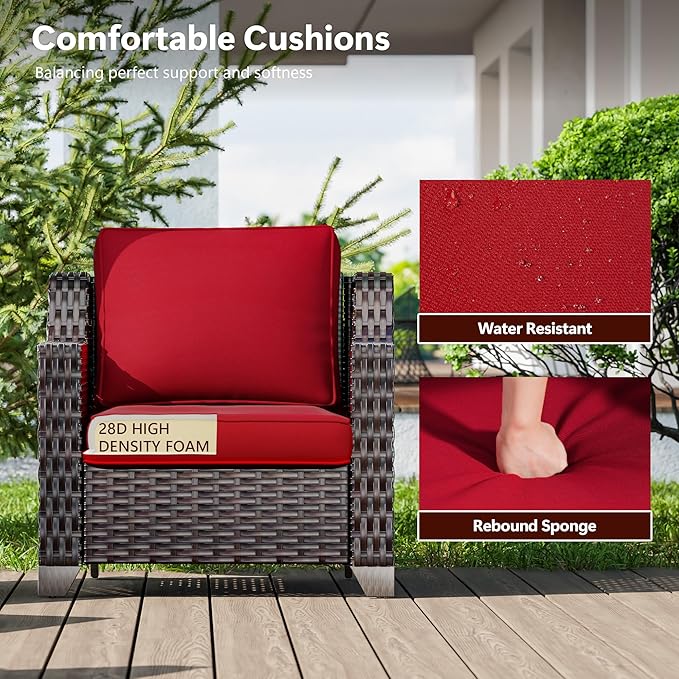 Wicker Patio Chairs Set of 2, Luxury Rattan Patio Furniture with Wide Armrest, Thickened Cushions, Outdoor Chairs for Deck, Porch Use