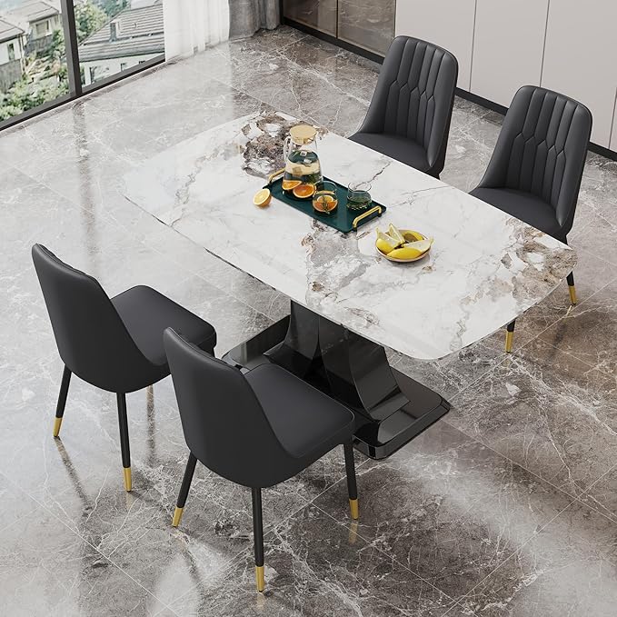 Dining Chairs Set of 2，Modern Dining Chairs, Equipped with PU Leather Backrest Cushions and Black Metal Legs, Suitable for Restaurants, Kitchens, and Bedrooms Dining Room Chairs