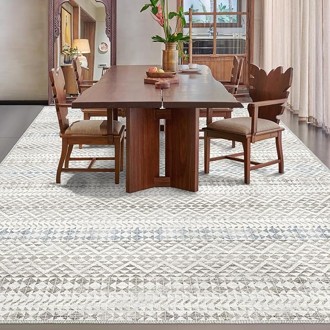 8'x10' Machine Washable Vintage Design Area Rug - Non Slip, Stain Resistant for Home, Office, Machine Washable Area Rugs 8x10, Area Rugs for Living Room (Grey Blue Cream 8x10)…