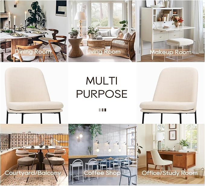 COLAMY Modern Dining Chairs Set of 4, Fabric Upholstered Dining Room Chairs Dinner Chair Stylish Kitchen Chairs with Curved Back and Metal Legs, Beige