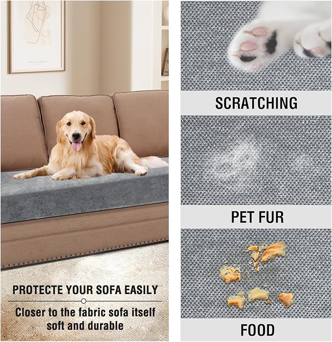 H.VERSAILTEX Stretch Chenille Sofa Cushion Covers Soft Sofa Slipcovers for 3 Seat Cushion Couch Thick Durable Couch Sofa Covers for Pets with Elastic Bottom(3 Seater Sofa Cushion Cover,Grey)