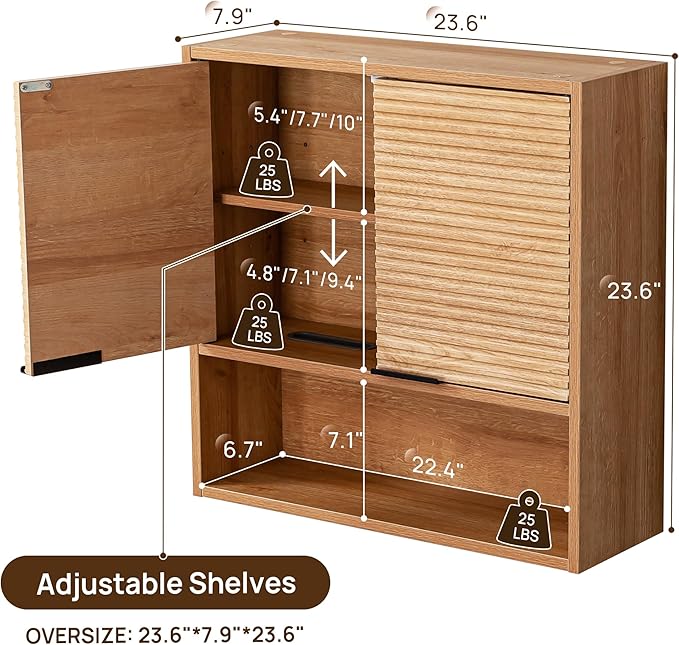 Bathroom Storage Cabinet with Motion Sensor LED Light, Wooden Medicine Cabinet Wall Mounted Cupboard with Disposable Face Towels Hole, Over Toilet Storage Cabinet and Adjustable Shelf (Oak)