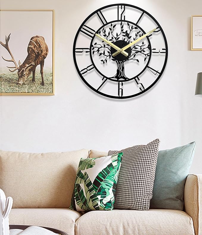 Large Tree of Life Wall Clock, Metal Large Modern Wall Clocks for Living Room, 18 in Oversized Battery Operated Silent Clock for Office,Living Room,Kitchen Decor