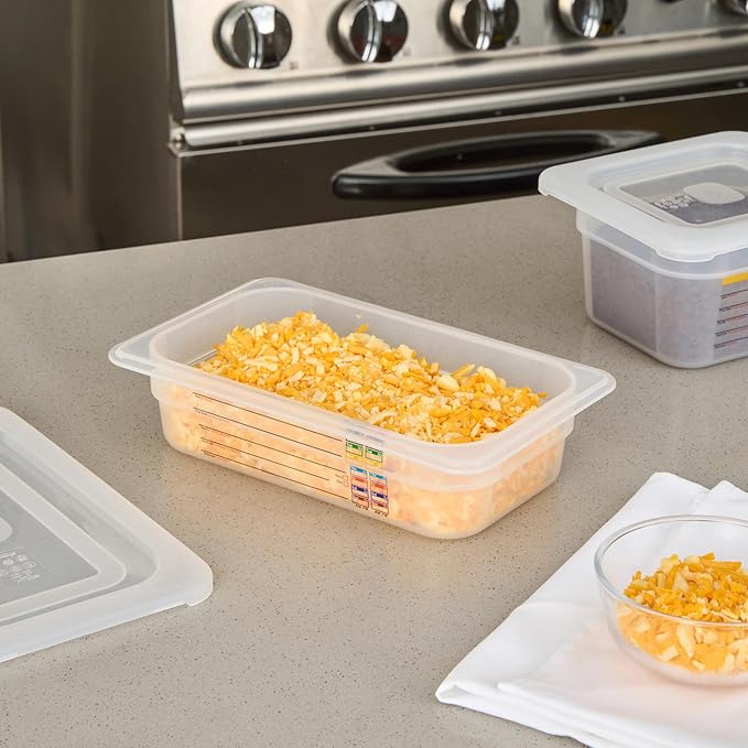 Restaurantware Food Pans Pack of 10 Plastic Rectangle Food Containers 1/4 Size with Traceability Label, Storage Containers Dishwashable Hot Cold Friendly for Restaurants Buffet Commercial Use