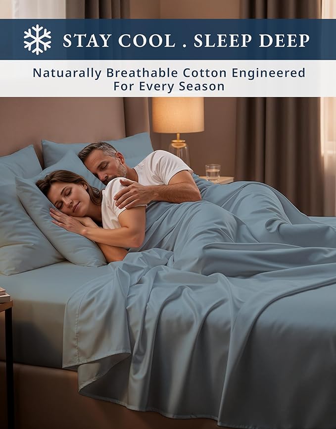 LANE LINEN 100% Egyptian Cotton Split King Bed Sheets for Adjustable Beds - Mercerized Cotton, Sily Finish, No Pill Fade Resistant Split King Bedding Sheets & Pillowcases - French Blue