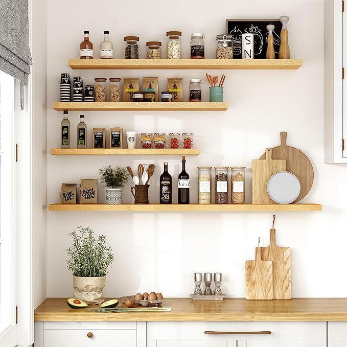 Vivelove 10" Deep Floating Shelves with Invisible Brackets, 36" Wall Shelves for Bathroom Bedroom Kitchen Living Room Laundry Room, Modern Rustic Shelves for Home Decor, 36"x10.2"x1.5", Set of 2, Oak