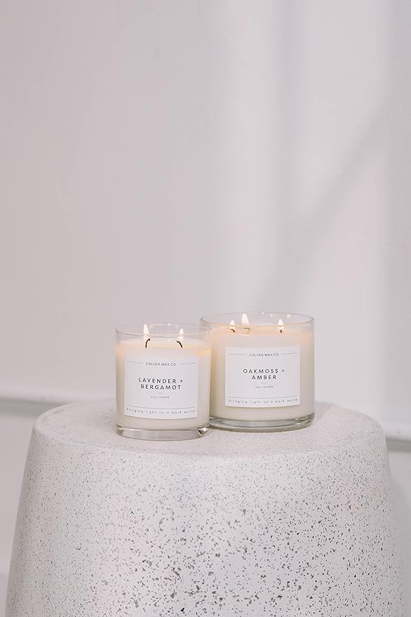 Calyan Wax Co. Seaside & Citrus 3 Wick Scented Candle - 43 Hour Burn - Luxury 3 Wick Soy Candles - Non Toxic Soy Wax Candles - Long Lasting Large Glass Jar Candle for Home - 14.9oz