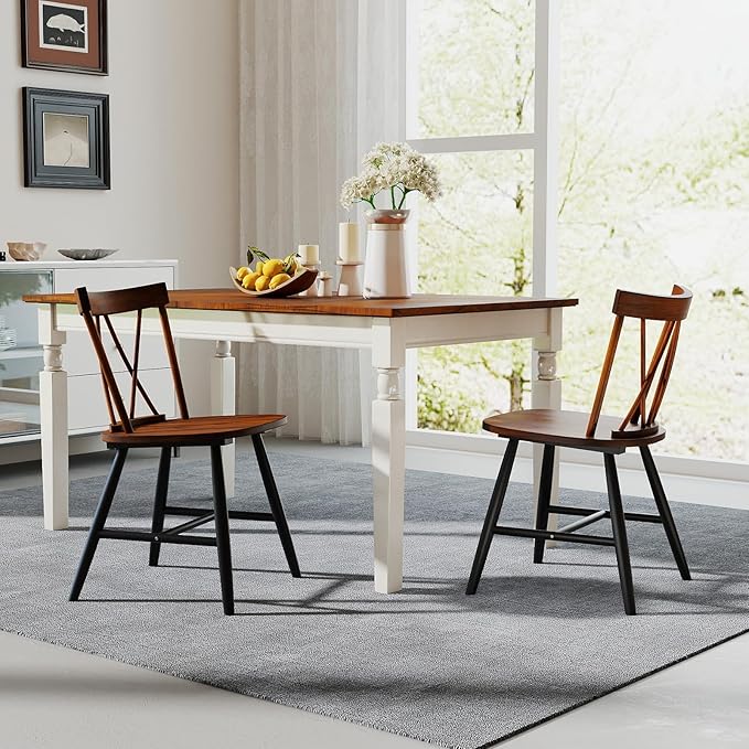 Giantex Wooden Dining Chairs Set of 4, Farmhouse Windsor Kitchen Chairs w/Cross Back, Wide Seat, Rubber Wood Frame, Armless Side Chairs for Kitchen, Dining Room, Living Room, Restaurant, Dark Oak