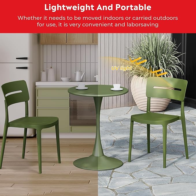 Costaelm Small Dining Table, Round PP Outdoor Table, Weather Resistant Balcony Table for Outside Poolside Deck Lawn Garden Backyard, Olive Green