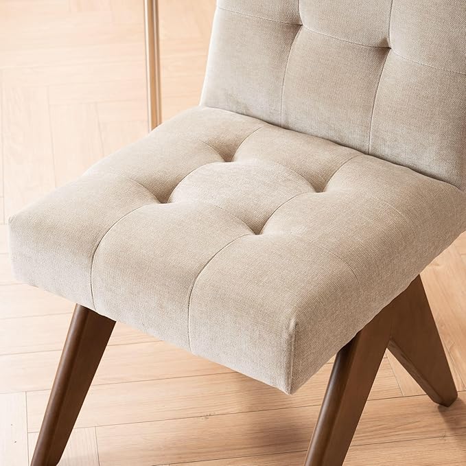 Rowill Modern Upholstered Dining Chairs Parsons Chair Linen Fabric Kitchen Chairs Tufted Armless Dining Room Chairs with Wood Legs Set of 4, Khaki
