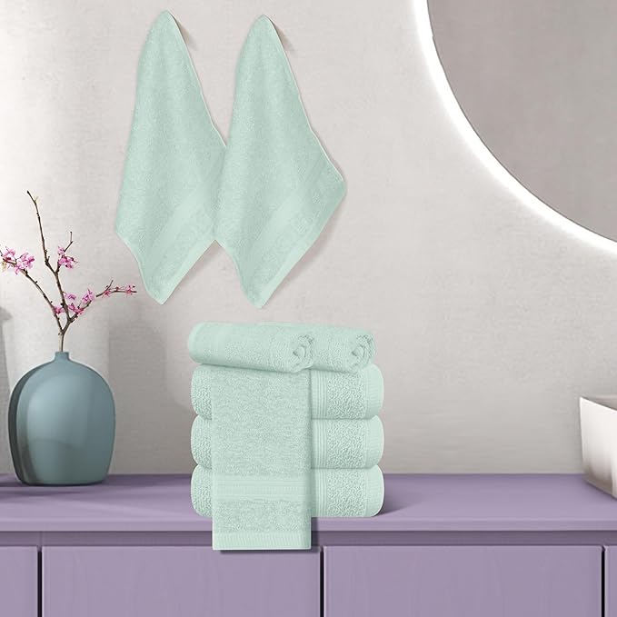 BOUTIQUO Ultra Soft Cotton Washcloths, Contains 12 Piece Face Cloths 12x12 inch, Ideal for Everyday use Face Towels, Compact & Lightweight Multi Purpose Washcloths - Sea Green