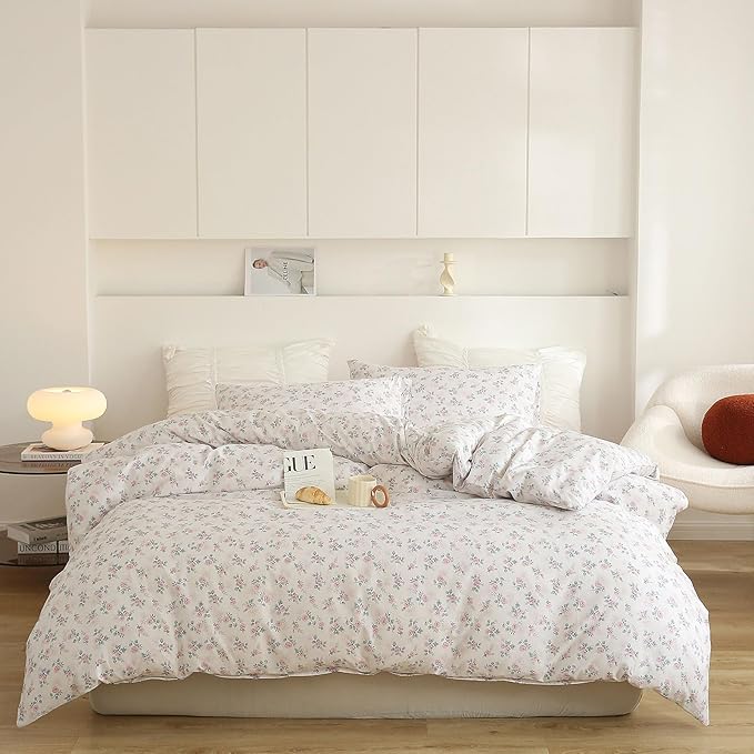 EAVD Vintage Garden Style Floral Comforter Set Twin XL Soft 3-Piece Chic Cottagecore Floral Bedding Set with 2 Pillowcases Cute Aesthetic Botanical Pattern Comforter Set for All-Season