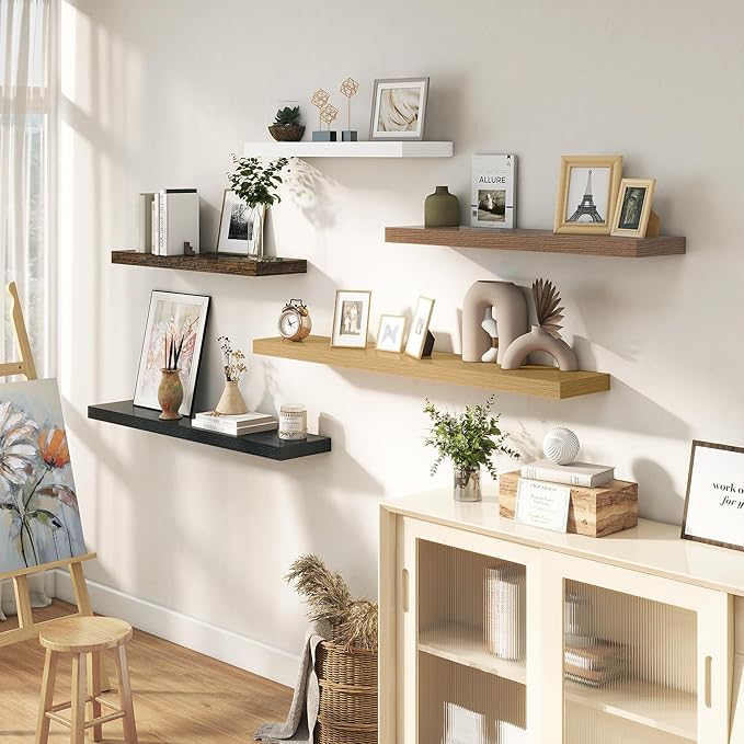 Dreamland 36 Inches Floating Shelves for Wall, 9.3" Deep Long Floating Shelves Set of 2, Large Display & Storage Shelf, Wall Shelf for Bathroom Bedroom Living Room Kitchen Office, Oak