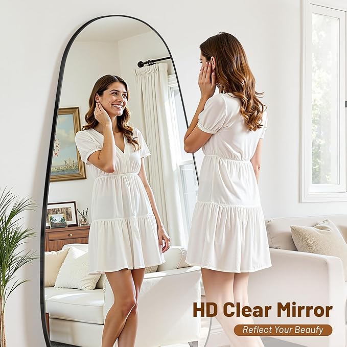 Antok Full Length Mirror, 81"x41" Floor Mirror with Stand,Standing Hanging Leaning Irregular Mirrors for Bedroom Living Room Entryway,Tear Drop Style,Black