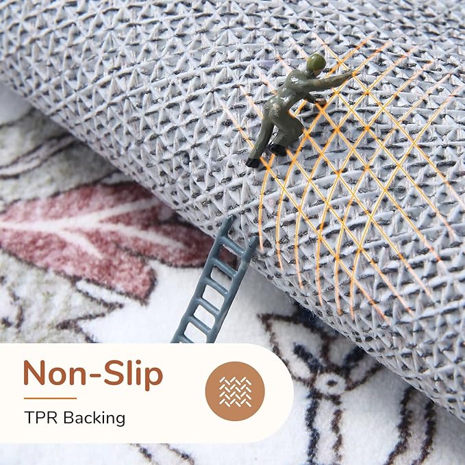 OPPODREAM Thin Area Rugs 4x6, Low-Pile Washable Rugs 4x6 with Non Slip Backing, Faux Cashmere 4 x 6 Throw Carpet, Red & Grey