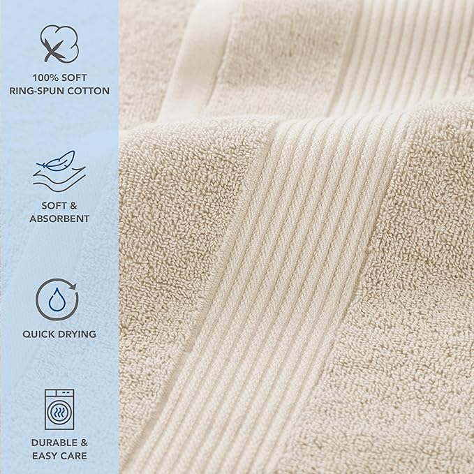 Arkwright Bath Washcloths 12 Pack - Super Soft 100% Cotton, 600 GSM Quick Dry & Absorbent, Luxury Face & Body Wash Cloth Towels for Hotels, Spa, and Vacation Rentals, Alabaster Ivory