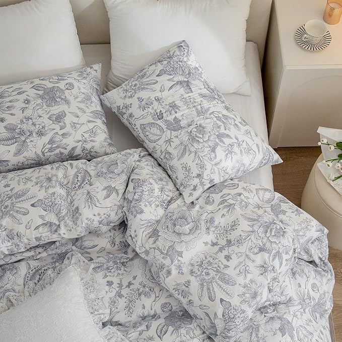 Floral Comforter Set Twin 2 Pieces Soft Cute Vintage Floral Bedding Comforter Lightweight Garden Style Floral Botanical Comforter Set for All Seasons 1 Comforter and 1 Pillowcases