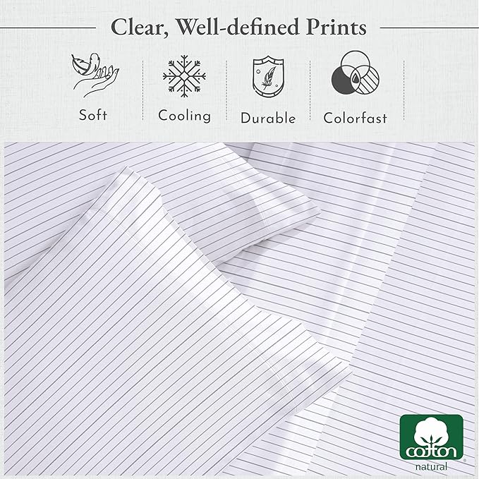 California Design Den California King Sheet Sets - 400 Thread Count Sateen, Natural 100% Cotton Sheets, Deep Pocket Cooling and Durable Bedding Set - Pinstriped