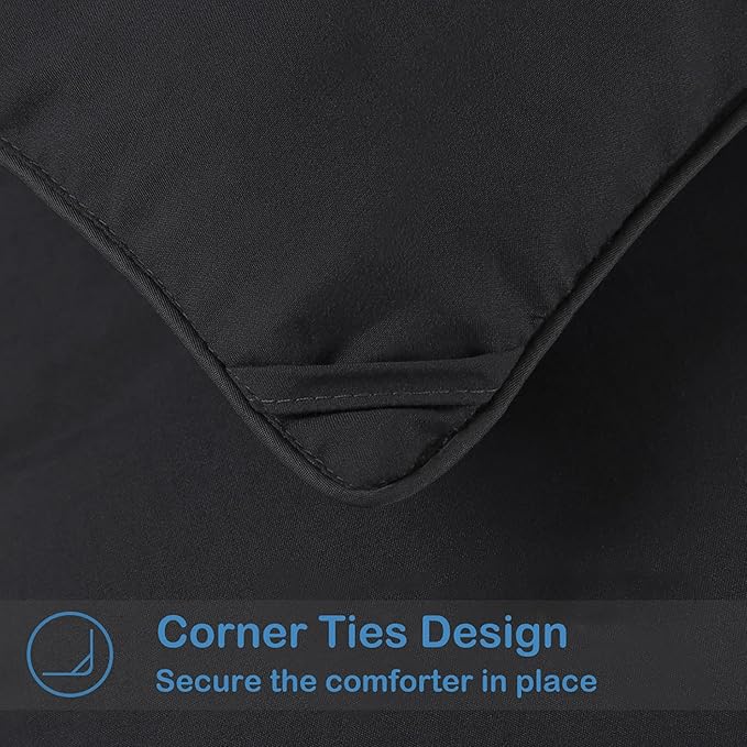 EASELAND Queen Size Down Alternative Comforter - Quilted Duvet Insert for All Seasons, Soft Lightweight with Corner Tabs, Summer Winter Warm Bedding, Black 88×88 Inches