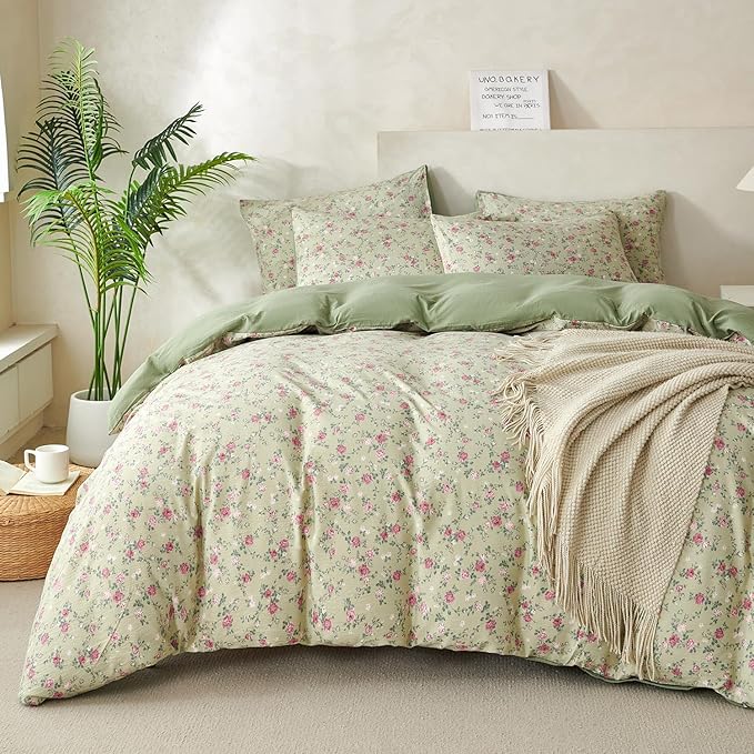 King Size Floral Comforter Set 3 Pieces Soft Cute Fresh Floral Bedding Comforter Lightweight Garden Style King Floral Botanical Comforter Set for All Seasons 1 Comforter and 2 Pillowcases