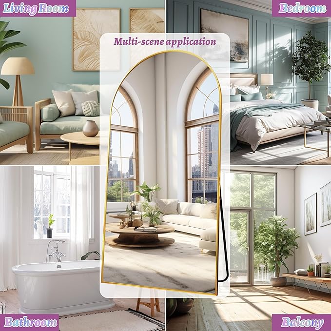 Full Length Mirror, 76"x34" Arched Floor Mirror Freestanding, Floor Standing Full Body Mirror with Stand for Bedroom, Hanging Mounted for Living Room Cloakroom, Gold