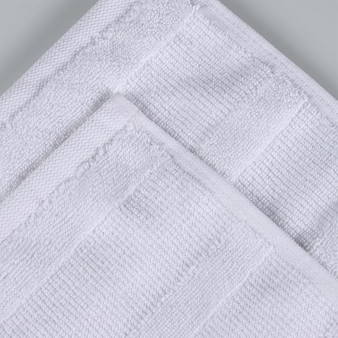 Superior Roma Cotton 3 Piece Assorted Towel Set, Highly Absorbent, Ribbed, Quick-Dry, Shower, Spa Basics, Home Essentials, Solid, Includes; 1 Bath Towel, 1 Hand Towel, 1 Face Towel, White