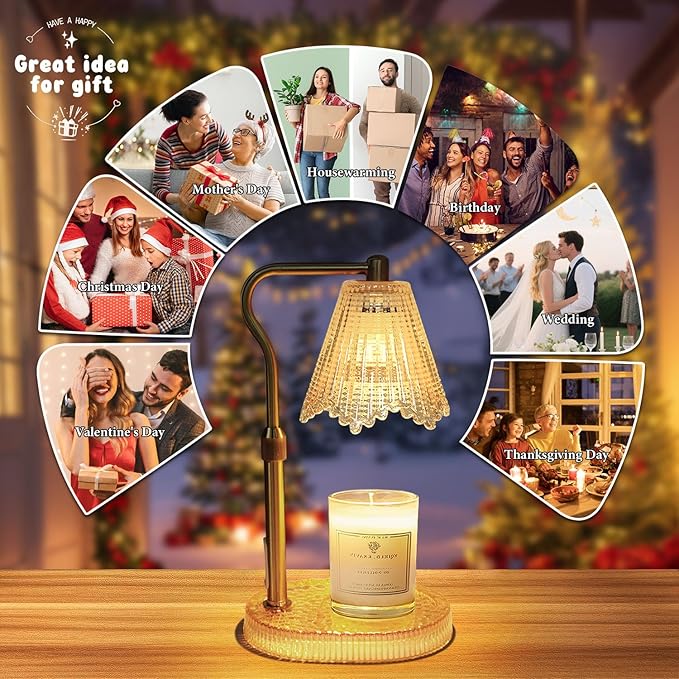 Candle Warmer Lamp with Timer Dimmable, Birthday Gifts for Women Mom, House Warming Gifts New Home Decor, Wax Melt Warmer for Jar Candles with 2 Bulbs