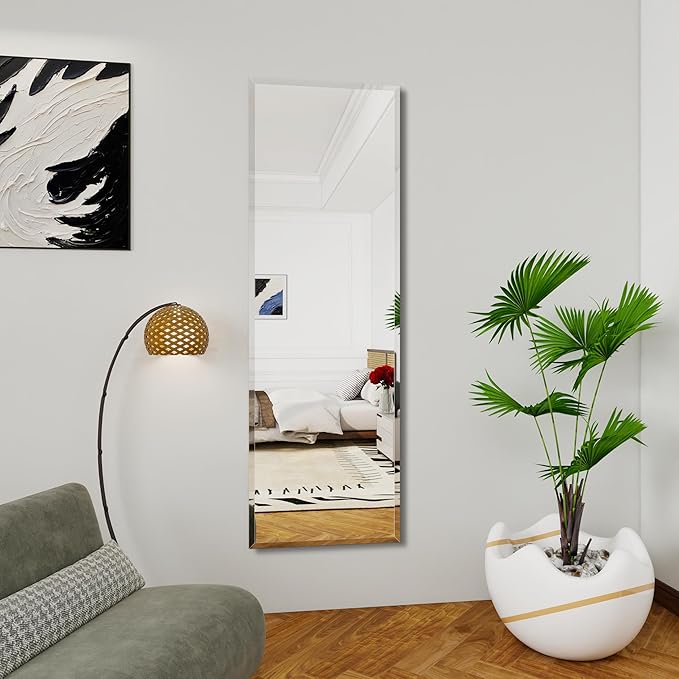 Full Length Mirror Door Hanging, 57X18 Full Length Hanging,Beveled Mirror Frameless，Bedroom, Wardrobe, Door (57 * 18 Inch)