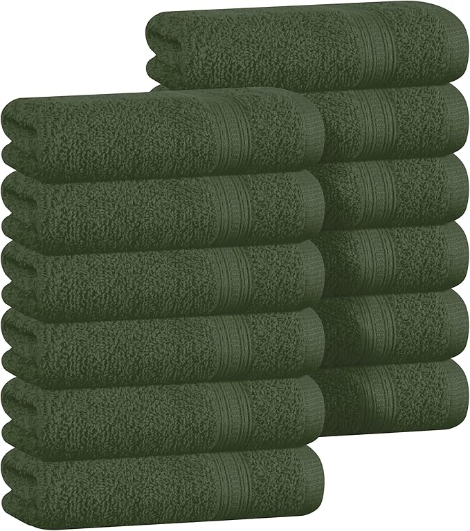 BOUTIQUO Ultra Soft Cotton Washcloths, Contains 12 Piece Face Cloths 12x12 inch, Ideal for Everyday use Face Towels, Compact & Lightweight Multi Purpose Washcloths - Olive Green
