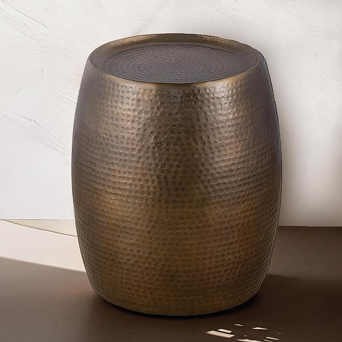 ET501 Modern Contemporary Aluminum Material 21" Height End Table, Side Table with Hand Hammered Design Antique Gold
