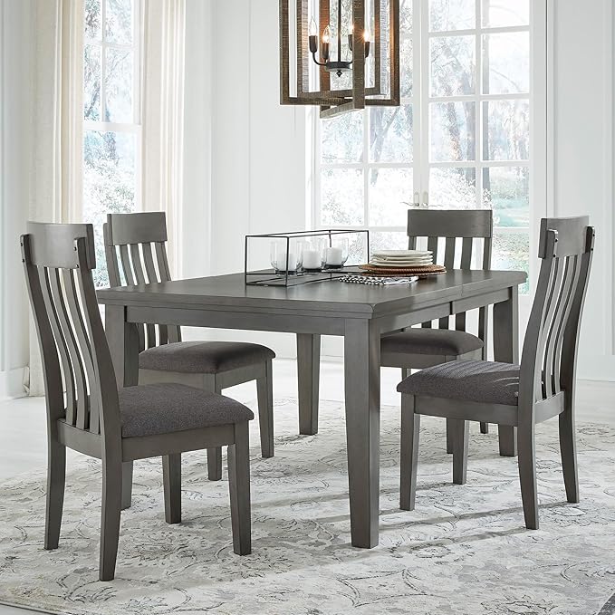 Signature Design by Ashley Hallanden Contemporary Dining Upholstered Side Chair, Set of 2, Armless, Comb Back Design, Wood Frame, Gray