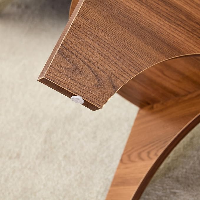 LKTART 31.5" Round Glass Coffee Table with Tempered Glass Top and MDF Base, Diagonal Fan-Shaped Tray Design Table Leg Simple & Modern Center Table for Living Room Office Apartment Walnut
