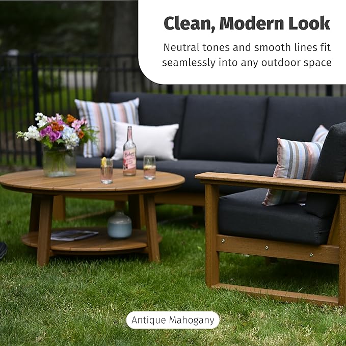 LuxCraft Deluxe Poly Round Outdoor Coffee Table, Two Tier Coffee Table, Round Conversation Tables for Outside Patio with Lower Shelf - Amish Made in USA (Dove Gray & Black)